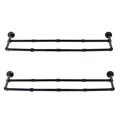 MyGift Industrial Matte Black Metal Pipe Hanging Shoe and Boot Rack Organizer Shelf, Wall Mounted Space Saving Footwear Storage Shelves for Closet, Mudroom, Entryway, Set of 2, Holds 8 Pairs - size: 35 Inch