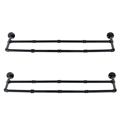 MyGift Industrial Matte Black Metal Pipe Hanging Shoe and Boot Rack Organizer Shelf, Wall Mounted Space Saving Footwear Storage Shelves for Closet, Mudroom, Entryway, Set of 2, Holds 8 Pairs - size: 35 Inch