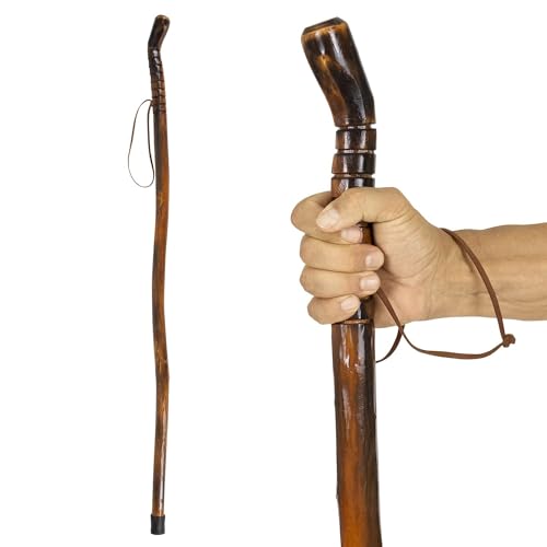 Vive Wooden Walking Stick for Hiking - Balance & Hiking Staff - Wood Walking Stick for Men, Women, Seniors - Strong, Non-Slip Wood Cane for Stability - Handcrafted, Waterproof, Leather Wrist Strap - style: 55 Inches