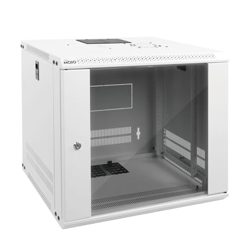 Tecmojo 9U Wall Mount Rack Network Cabinet for 19" IT Equipment,with Lockable Glass Door and Side Panels,Cooling Fan,17.7inch Depth,White,Computer/Electronics Equipment Data Rack - color: White