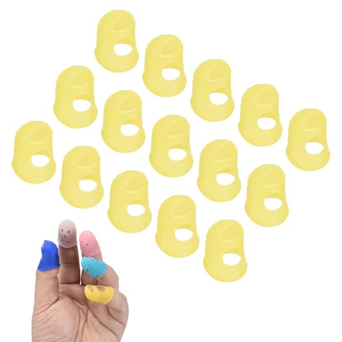 PATIKIL 15 Pcs Silicone Finger Tips, 25mm Anti-Slip Textured Surface Reinforced Protectors Fingertip Covers Reusable Thimbles for Money Counting Guitar Sewing, Yellow - color: Yellow, size: 25mm