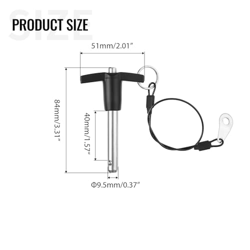 T Handle Quick Release Pin 3/8 Inch Diameter ,Stainless Steel Ball Locking Pin with Push Button Lanyard Cable Usable Length 1.57"(9.5*40mm) - size: 9.5mm-40mm
