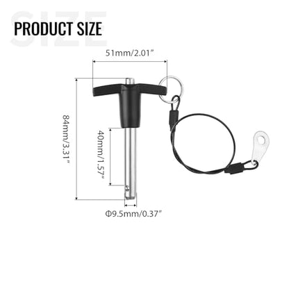 T Handle Quick Release Pin 3/8 Inch Diameter ,Stainless Steel Ball Locking Pin with Push Button Lanyard Cable Usable Length 1.57"(9.5*40mm) - size: 9.5mm-40mm