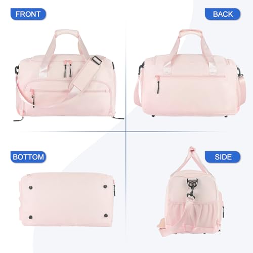 Gym Bag for Men Women, Sports Duffle Bag with Wet Pocket & Shoes Compartment, Water Resistant Overnight Weekender Bag Duffel Bag - color: Pink