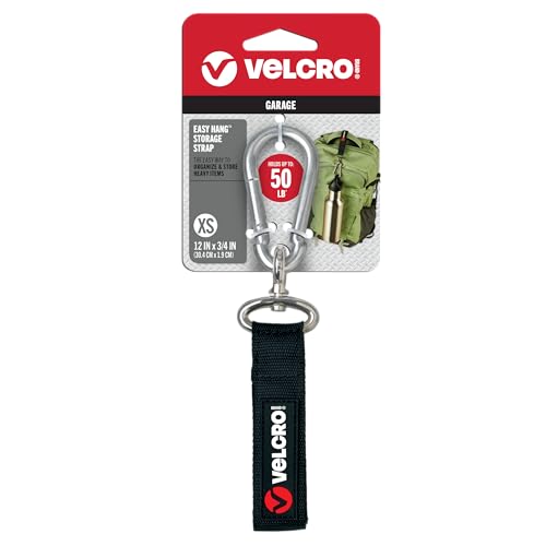 VELCRO Brand VEL-30196-USA Easy Hang Strap with Carabiner Clip Attach Water Bottles and Accessories to Bikes, Bags and more. Organization for Garden, Shed, RV. Extra Small-1Pk, Black - color: Black, size: Extra Small XS – 1Pk
