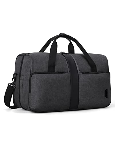 Gym Bag, BAGSMART Duffle Bag for Travel Duffel Bag, Carry on Weekender Overnight Bag with Trolley Sleeve, Personal Item Travel Bag, Sports Gym Tote Bag, Shoe Bag-Blck Grey - color: Black Grey