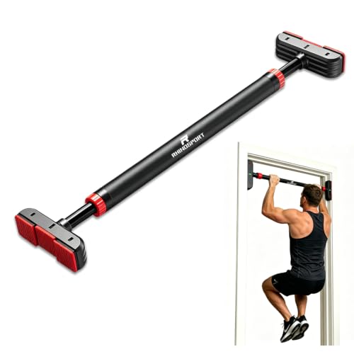 RHINOSPORT Door Pull Up Bar Doorway Chin Up Bar from 69-92 cm (27.1in-36.2in) Workout Equipment for Home Gym Upper Body Workout Non-Slip - color: Red