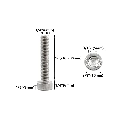 20 PCS Socket Head Cap Screws, TTZEZE 304 Stainless Steel Metric Machine Bolts Hex Socket Screw, Socket Drive Bright Finish Full Machine Threads for Shelf Chair Desk Install Repair (M6x30mm) - color: M6, size: 30mm