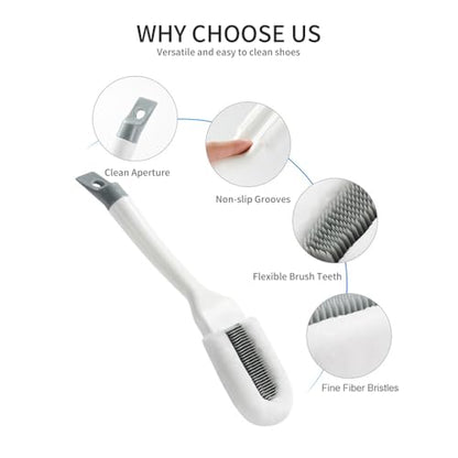 Andiker Professional Cleaning Shoe Brush, Multifunctional Long Handle Brush Cleaner, Hangable Soft Bristle Shoes Cleaning Scrubber (White) - color: White