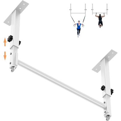 48" Ceiling Mount Pull Up Bar, Heavy Duty Multi-Grip Rafter Chin Up Bar for Garage/Basement/Backyard Ceiling Beam, Adjustable Height&Supports to 650 Lbs - color: White