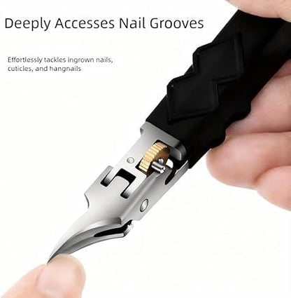 Black Anti-Slip Grip Gear Lock Nail Clipper Set with Ultra-Sharp Tips for Precise Access to Nail Grooves Professional-Grade Manicure Tool for Men Seniors Curved Sharp Blades