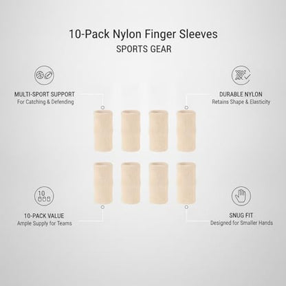 10-Pack Nylon Finger Sleeves for Basketball & Football, Snug Fit, Durable Sports Cover - color: Nude