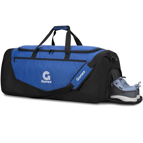 Gonex 100L Gym Duffel Bag with Shoe Compartment, Large Capacity | Water-Repellent Polyester, Wet Pocket, Multiple Storage, 3 Carry Options, Gym, Sports & Travel - color: Black/Blue, size: Large (31inch / 100L)