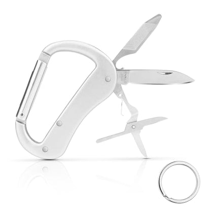 Multitool Carabiner with Pocket Knife, Bottle Opener,Nail file,Small Scissors,EDC Carabiners Keychain with Folding Knives,Auxiliary Tools for Camping,Hiking,Outdoor Activities(Silver) - color: Silver