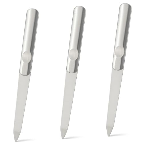 3PCS Stainless Steel Diamond Nail Files – Double-Sided Heavy Duty Metal Files for Natural, with Anti-Slip Grip