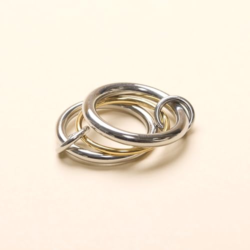 Shapes Studio Trio Linked Ring, stackable Ring, Minimalism style for women, Never Tarnish - size: 4, style: Three Band ( two silver)