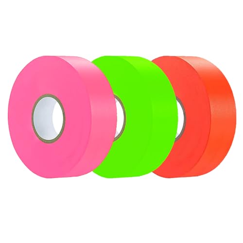3 Pack Flagging Tape Assorted Colors, Non-Adhesive Marking Tape, 1"*600ft | Plastic Ribbon Neon Marking Roll for Tree Marking, Hunting, Boundaries and Hazardous Areas,Trail Marking - color: Multicolored - 3 Pack