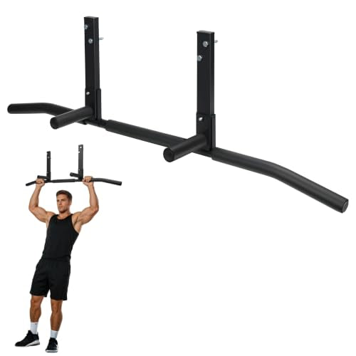 EVERYMATE Wall Mount Pull Up Bar, Heavy Duty Alloy Steel Hanging Bar for Exercise, Multi-Functional Doorway Pull Up Bar for Home Gym Workout - color: C:Wall Mounted for 8-9ft Beams