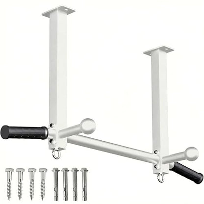 Ceiling Mount Pull Up Bar for Garage/Basement/Rafter - Heavy Duty 800LBS Adjustable Height Multi-Grip Chin Up Bar,Ceiling Joist/Beam - color: White01