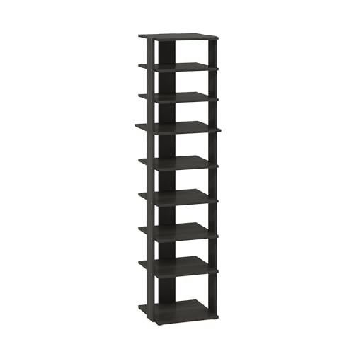 Furinno Compact Vertical Shoe Rack, 9-Tier Narrow Shoe Organizer, Free Standing Shoe Storage, Shoe Shelf for Boots, Sneakers, 12 x 12.6 x 51, for Closet, Entryway, Office, Garage, Espresso