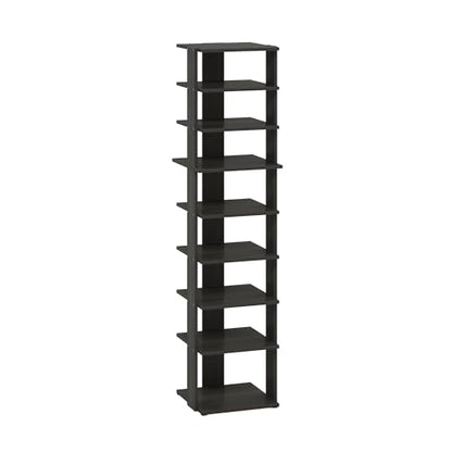 Furinno Compact Vertical Shoe Rack, 9-Tier Narrow Shoe Organizer, Free Standing Shoe Storage, Shoe Shelf for Boots, Sneakers, 12 x 12.6 x 51, for Closet, Entryway, Office, Garage, Espresso