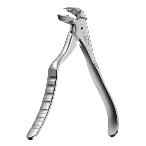 BALUCA Ergonomic Nail Clipper for Seniors - Toenail Clipper for Thick Toenails and Fingernails, Long Handle Nail Clippers with Catcher (Silver, Long Handle) - color: Silver, size: Long Handle
