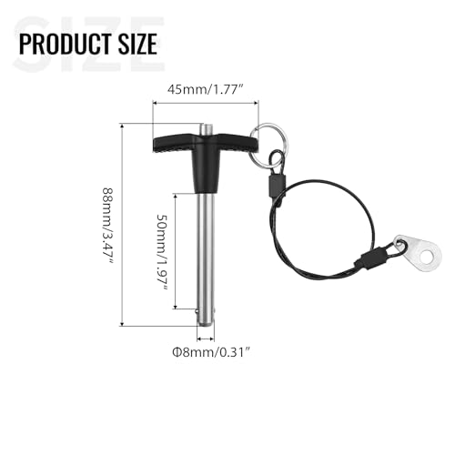 T Handle Quick Release Pin 5/16 Inch Diameter ,Stainless Steel Ball Locking Pin with Push Button Lanyard Cable Usable Length 1.97"(8*50mm) - size: 8mm-50mm