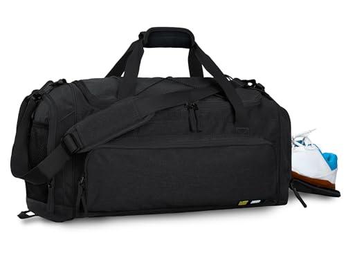 MIER Large Gym Bag for Men 60L Duffel Bag with Shoe Compartment | Lightweight & Durable Sports Duffles; Suited for Workout Fitness Travel Weekender; Water Resistant; Adjustable Shoulder Strap - color: Pure Black