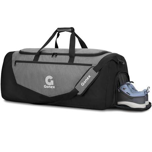 Gonex 100L Gym Duffel Bag with Shoe Compartment, Large Capacity | Water-Repellent Polyester, Wet Pocket, Multiple Storage, 3 Carry Options, Gym, Sports & Travel - color: Black/Gray, size: Large (31inch / 100L)