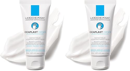 La Roche-Posay Cicaplast Hand Cream, Instant Relief Moisturizing Hand Lotion for Dry Hands, Shea Butter Lotion for Dry Cracked Hands, Non Greasy, Fragrance Free - size: 1.69 Fl Oz (Pack of 2)