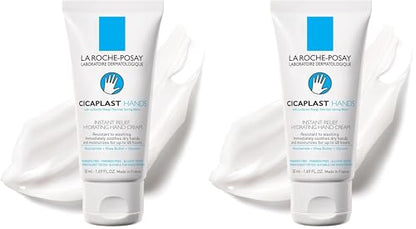 La Roche-Posay Cicaplast Hand Cream, Instant Relief Moisturizing Hand Lotion for Dry Hands, Shea Butter Lotion for Dry Cracked Hands, Non Greasy, Fragrance Free - size: 1.69 Fl Oz (Pack of 2)