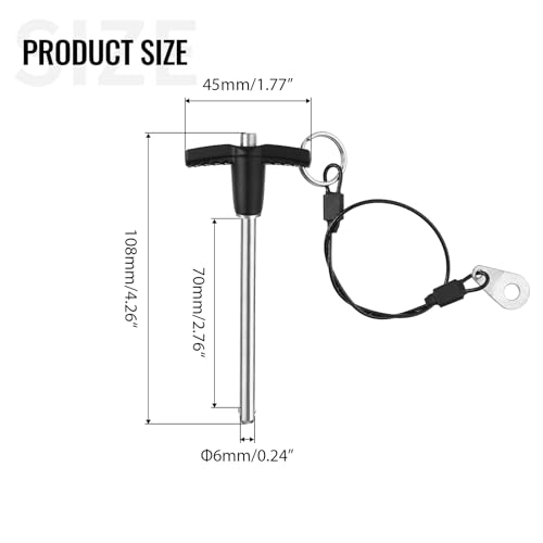 T Handle Quick Release Pin 0.24 Inch Diameter ,Stainless Steel Ball Locking Pin with Push Button Lanyard Cable Usable Length 2.76"(6*70mm) - size: 6mm-70mm