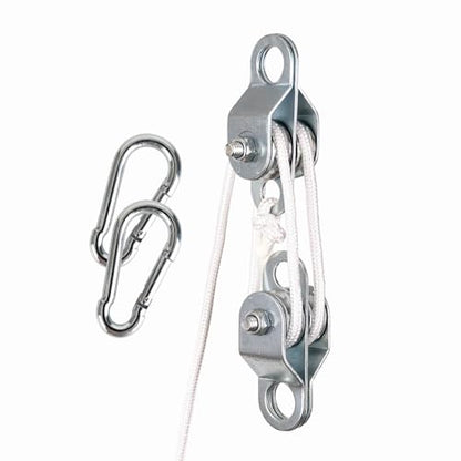 Double Snatch Block and Tackle Pulley System – 32 Ft x 1/4'' Rope and Hook,Cable Pulley for Garage,Attic,Kayak,Bicycle, 150LB Lifting