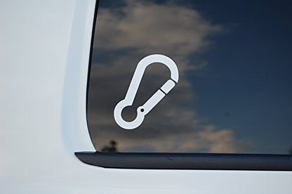 Rock Climbing Climber Carabiner Sticker Vinyl Decal CHOOSE COLOR & SIZE!! Mountaineering Knot Rope Black Diamond Camp Climb X Climbtech Car Window Laptop Tumbler (V531) (3" X 1.75", White)