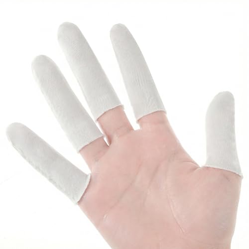 100 Pcs Finger Gauze Sleeve, Cotton Finger Cots Fingers White Toe Sleeves Thumb Protector Covers Condom Fingertips Protective Cushion Comfortable Reusable for Men Women