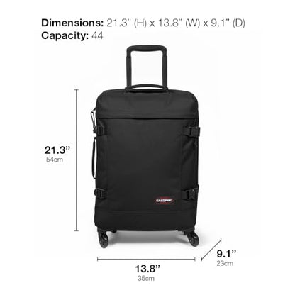 EASTPAK TRANS4 S – 44L Small Cabin Wheeled Luggage, Two Compartments, TSA Lock, 360° Spinner Wheels, and Telescopic Handle, Black Denim - color: Black Denim, size: 44 Liter Carry On
