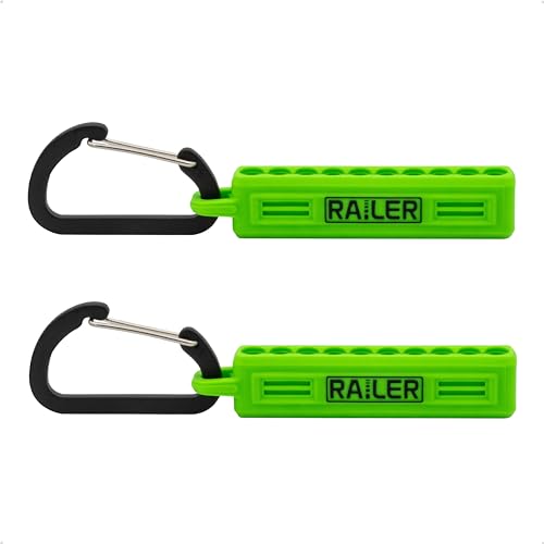 Screwdriver Bit Holder Storage Organizer – Railer 10-Hole Hi-Vis Green Bit Holder with Carabiner - 2 Pack - color: Hi-vis Green