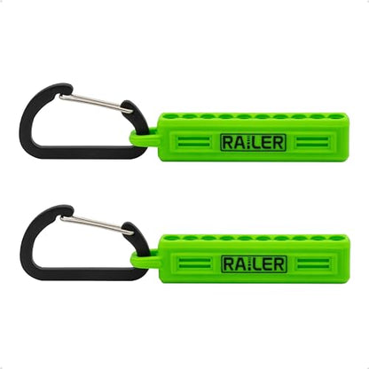 Screwdriver Bit Holder Storage Organizer – Railer 10-Hole Hi-Vis Green Bit Holder with Carabiner - 2 Pack - color: Hi-vis Green