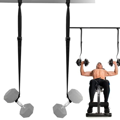 SUNGOOYUE 2Pcs Weight Straps, Adjustable Polyester Safety Dumbbell Spotter Straps with Buckle for Bench Press Squat Rack Home Gym Strength Training