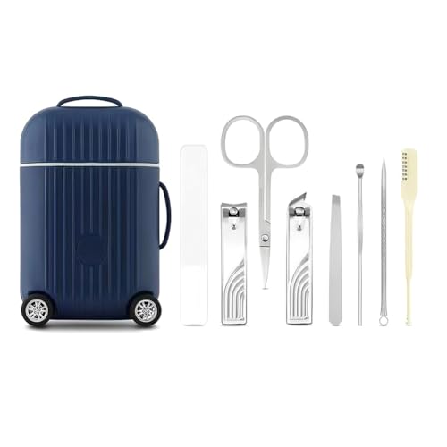 Travel Luggage Style Manicure Set 8-Piece Nail Clipper Set Nail Care Kit for Daily Use at Home Travel Emergency Beauty Tools - color: Blue