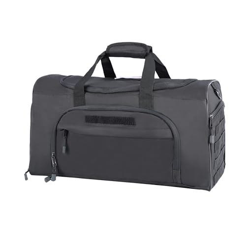 Tactical Gym Duffel Bag for Men Women with Separate Shoe Compartment | Built for sports, travel, camping, and hunting, with easy carry and organized space for clothes and daily gear - color: B-Black