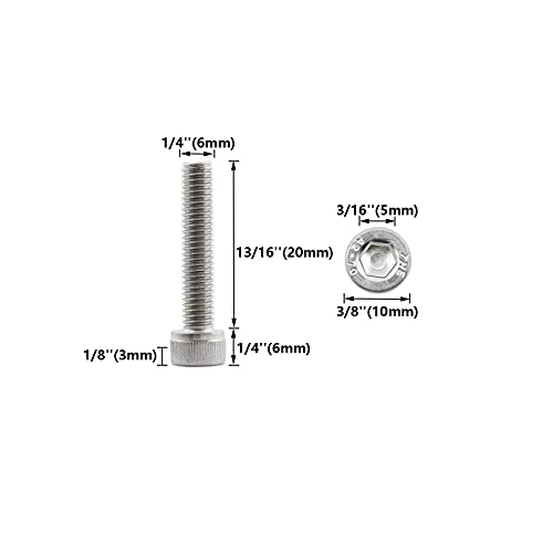 20 PCS Socket Head Cap Screws, TTZEZE 304 Stainless Steel Metric Machine Bolts Hex Socket Screw, Socket Drive Bright Finish Full Machine Threads for Shelf Chair Desk Install Repair (M6x20mm) - color: M6, size: 20mm