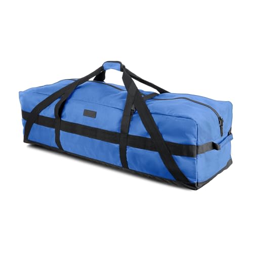 106L 45" Extra Large Heavy Duty Equipment Travel Storage Duffle Bag | 100 lb Capacity, Water Resistant Fabric, Reinforced Base & Carry Handles for Sports Gear, Camping, Travel & Oversized Items - color: Blue