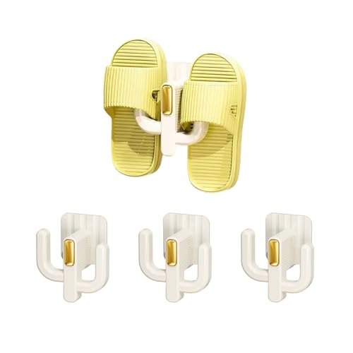 4-Pack Wall Mounted Shoe Rack - Multi-Purpose Hanging Organizer with Hooks for Slippers, Hats, Towels & Keys, No-Drill Space-Saving Adhesive Storage for Entryway, Bathroom & RV, (White) - color: White