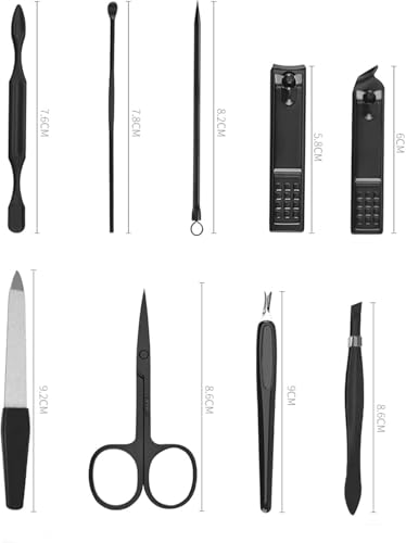 Manicure Set with Travel Case, Stainless Steel Nail Care Kit, 9-Piece Grooming Tools (Blue) - color: Blue