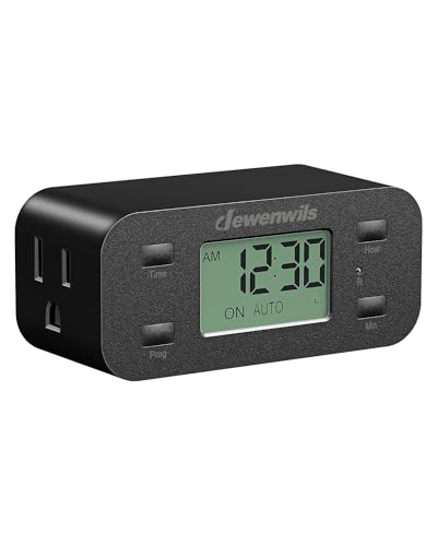DEWENWILS 24 Hour Programmable Digital Timer Outlet with 1 Outlet, Black | 125V/15A/1000W, 1/2 HP, 3 Prong Light Timer for Indoor Lamp, Fan, Aquarium, Christmas Decorations, Reptile Tanks - style: Black-1PK
