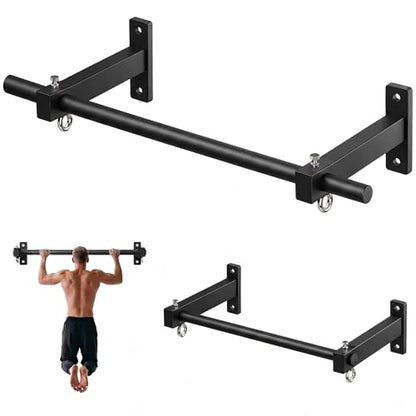 Wall Mount Pull Up Bar, Fits 16", 24" & 32" Studs, Supports 500 Lbs | Adjustable Mounting Spacing, with Round Rings, Heavy-Duty Steel Construction, for Home Gym Garage Basement Strength Training