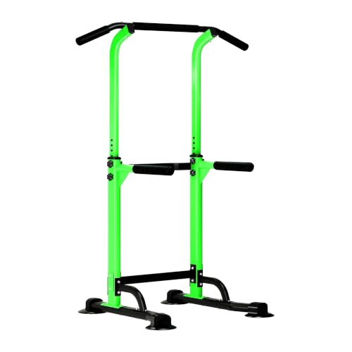 DlandHome Power Tower Pull Up Dip Station Multi-Function Fitness Equipment for Strength Training Adjustable Height Dip Stand for Home Gym - color: Green