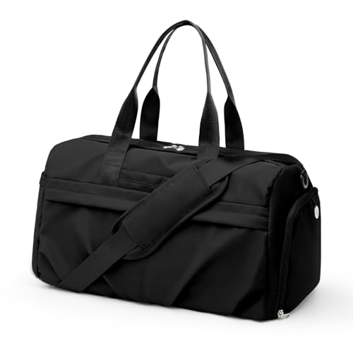 Gym Bag for Women Men with Shoe Compartment, Sport Duffel Bag, Waterproof Travel Weekender Overnight Carry on Bag for Yoga with Trolley Sleeve, Black - color: A-Black
