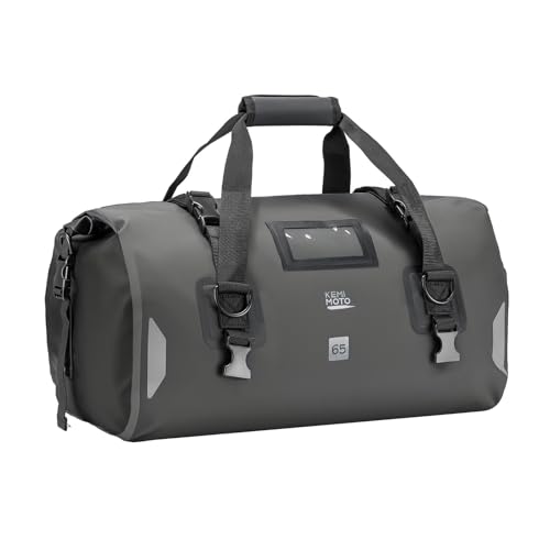 KEMIMOTO Waterproof Motorcycle Dry Bag – Duffle Tail Bag Soft Luggage, 25L/40L/65L Large Capacity with 4 Quick-Release Straps, Dustproof for Touring, Adventure, Motorcycling & Camping Grey - size: 65L